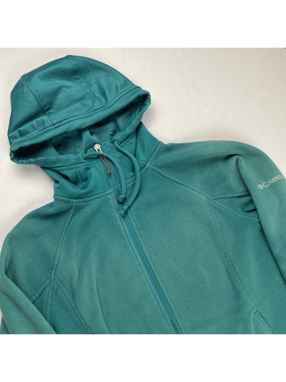 Columbia Hooded Fleece Jacket Women’s M  Green Full Zip Outdoor Thumbholes